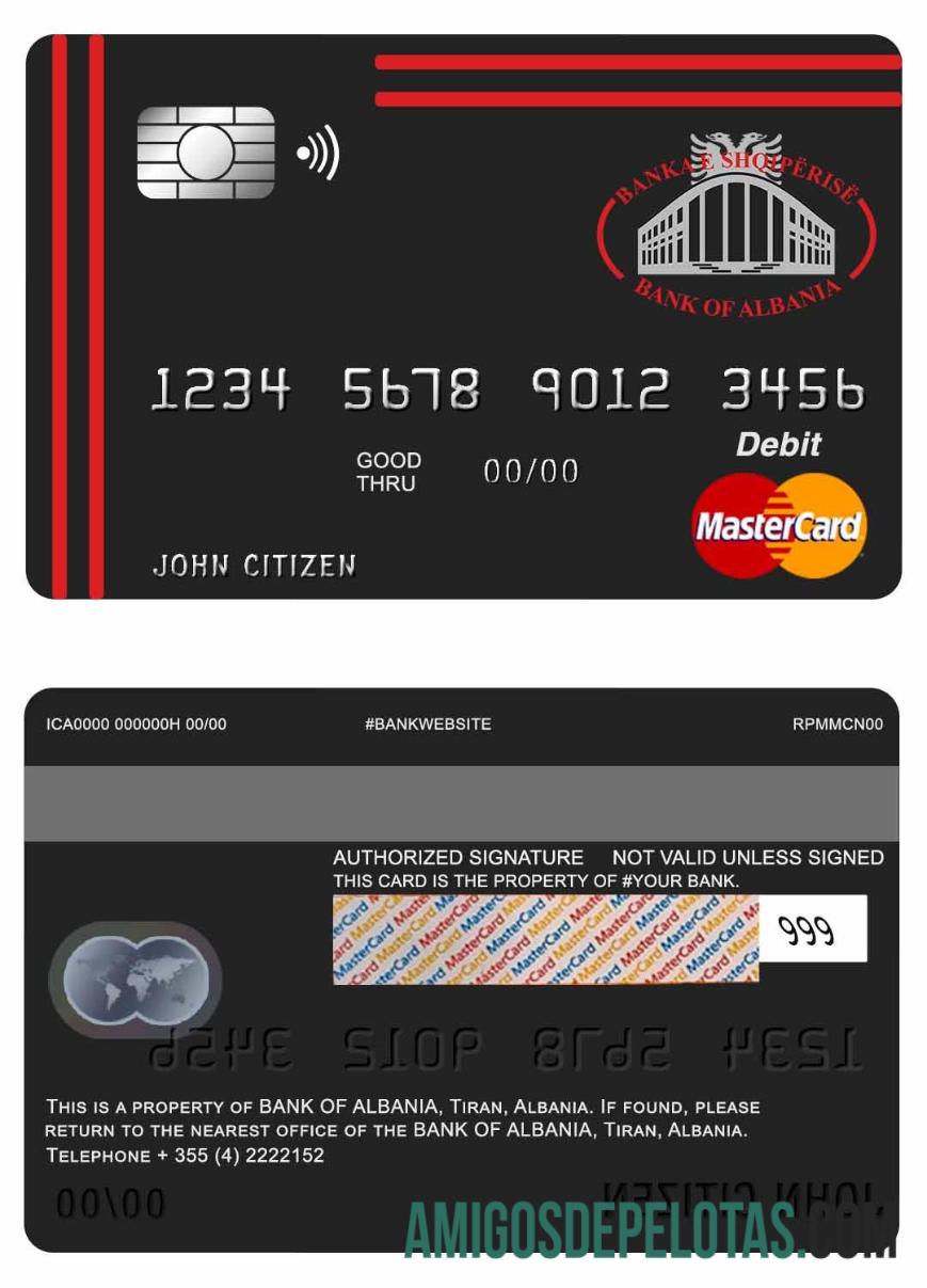 Cartão de débito Albania Bank Of Albania Mastercard exemplo real